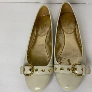 Coach off white patent leather buckle flats size 9.5